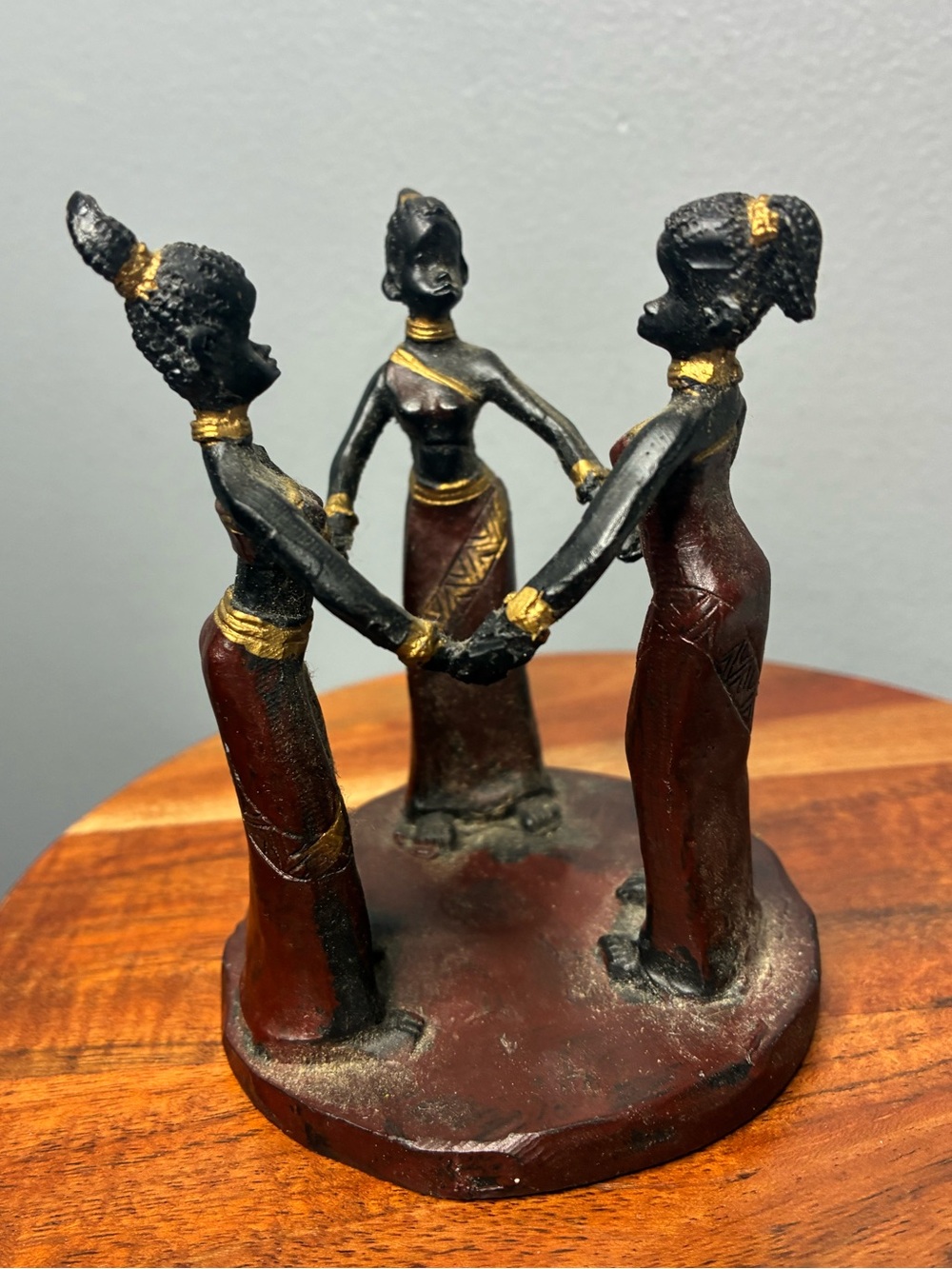 African Women Holding Hands Circle Figurine Folk Art Style Sculpture